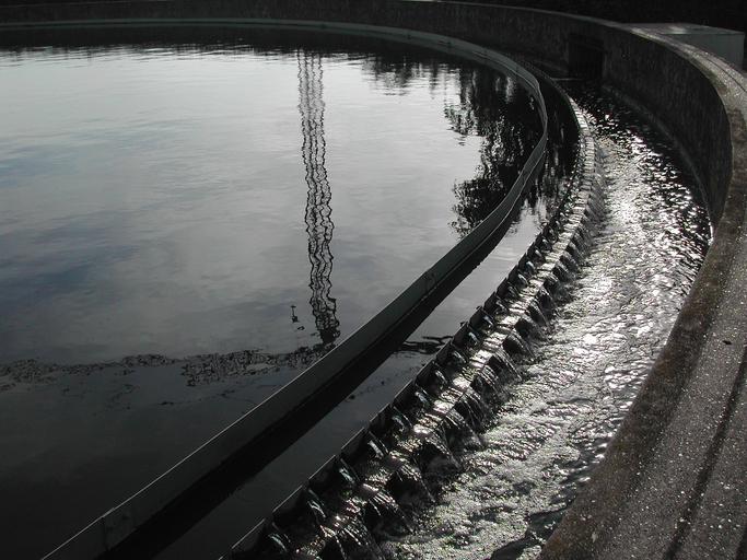 Water aerating through a wastewater treatment facility.