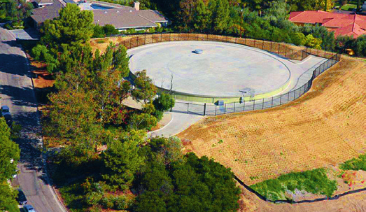 Aerial photograph of the award-winning Harris Reservoir, built within the existing tank structure
