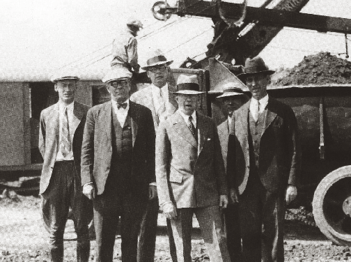 Cal Water executives posing at the Chenery Reservoir construction site, circa 1932