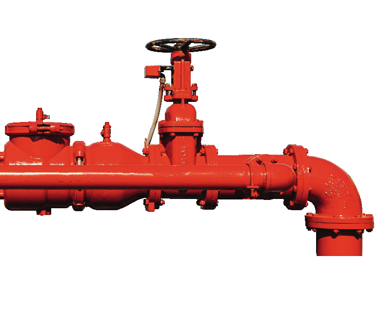 Red industrial water valve and piping