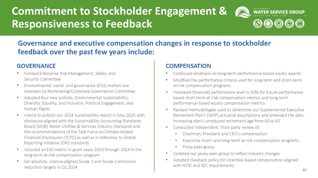 Accessible PDF of the 2025 Annual Stockholder Meeting Outreach presentation is available under the Documents dropdown at the top of the page