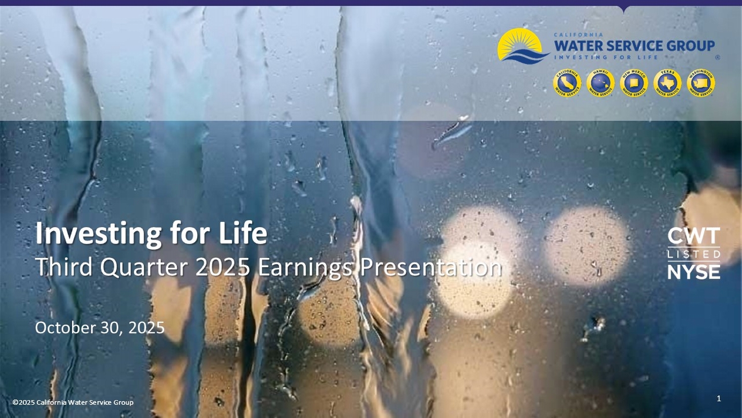 California Water 3rd Quarter Presentation; accessible PDF available in Documents dropdown menu