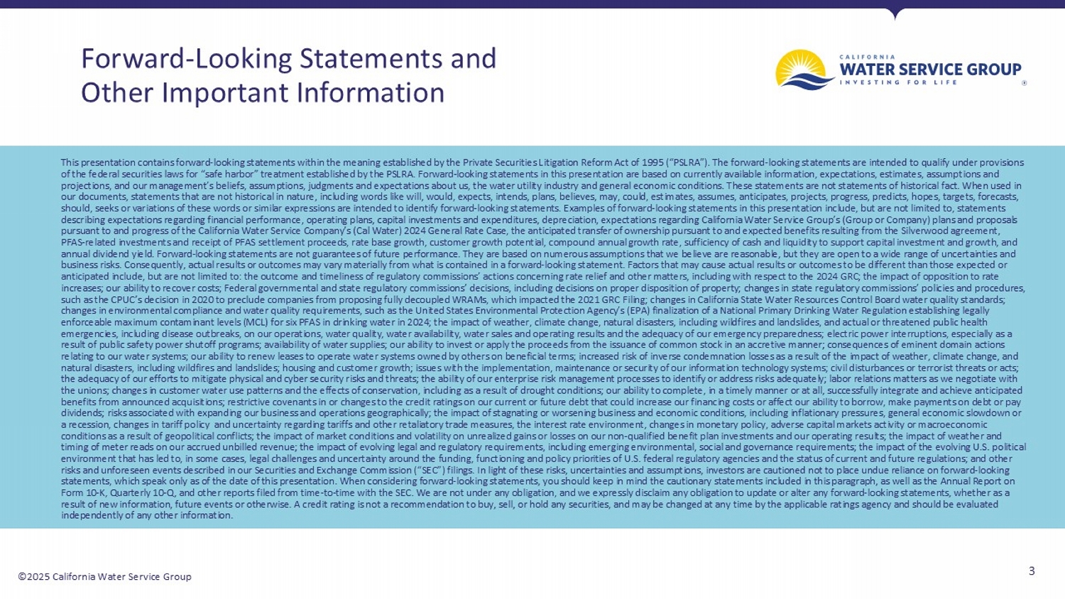 California Water 3rd Quarter Presentation; accessible PDF available in Documents dropdown menu