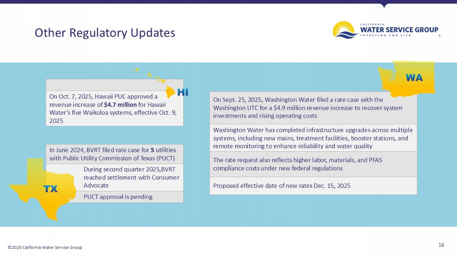 California Water 3rd Quarter Presentation; accessible PDF available in Documents dropdown menu