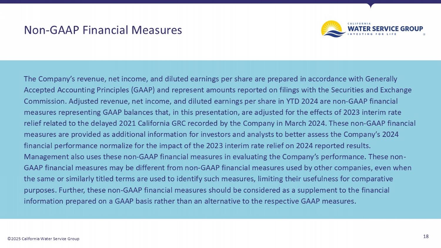 California Water 3rd Quarter Presentation; accessible PDF available in Documents dropdown menu